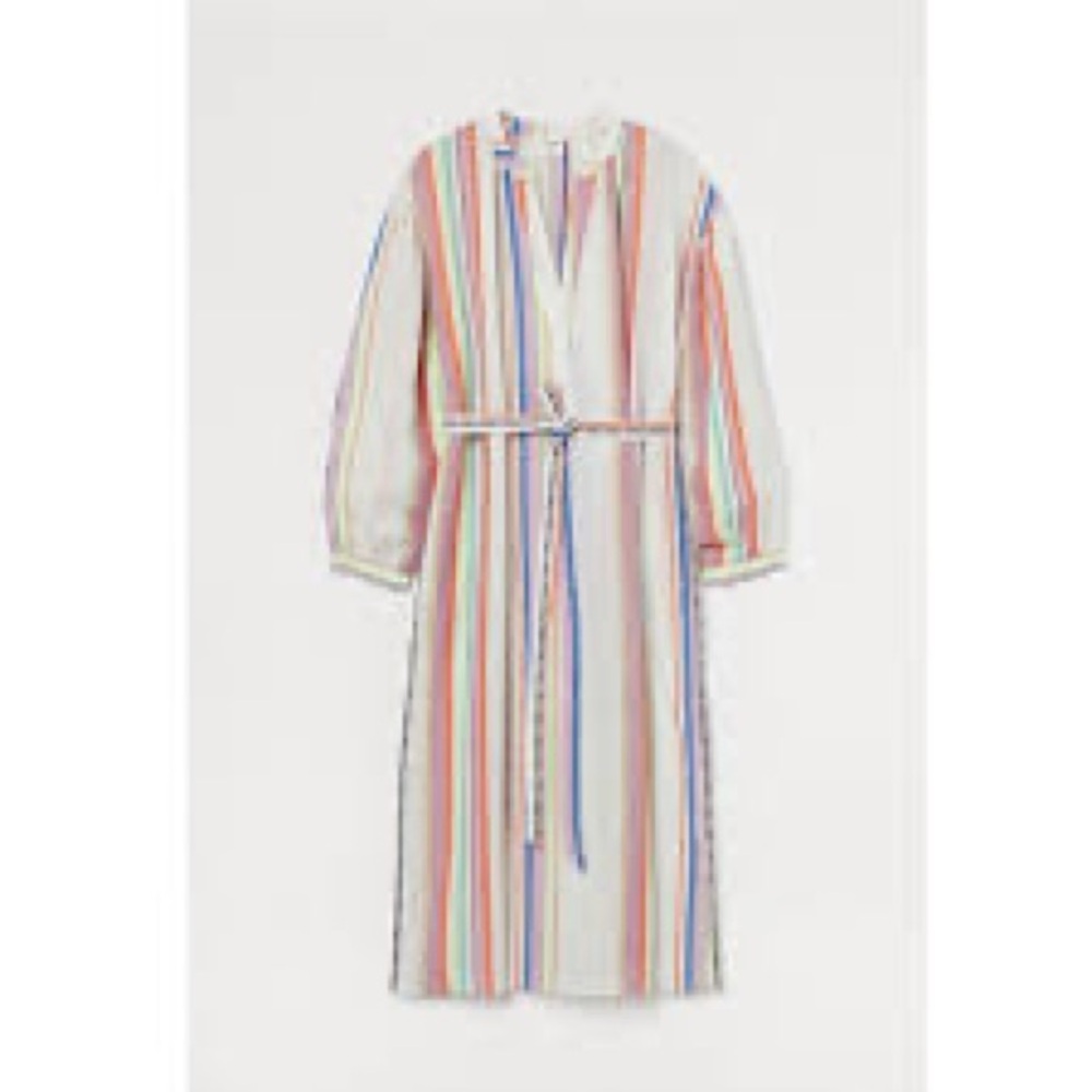 Lemlem x H&M Women's Sz M Colorful Kaftan Striped Belted V-Neck Maxi Dress